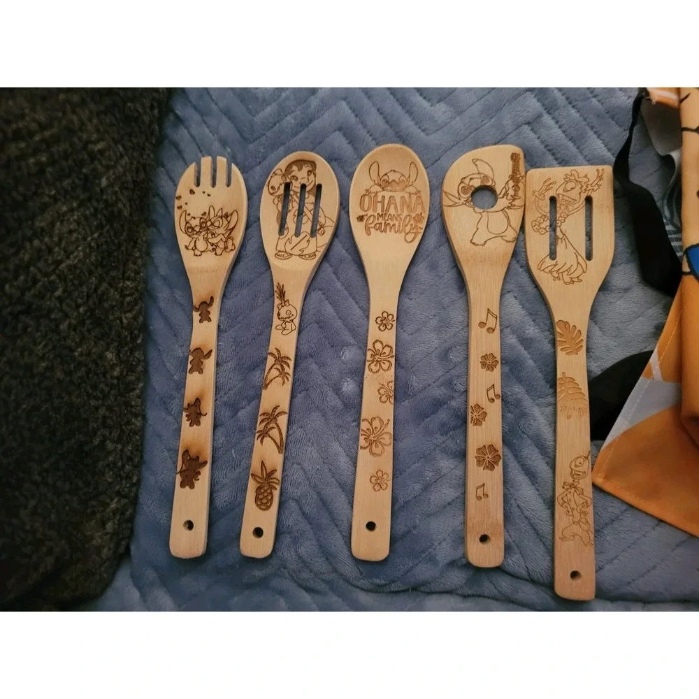 Lilo And Stitch Bamboo Utensils (Set Of 5)Plus Apron, Pot Holder, Glove
